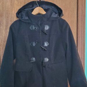 Girls Black Wool-like Dress Coat - Size 14/16